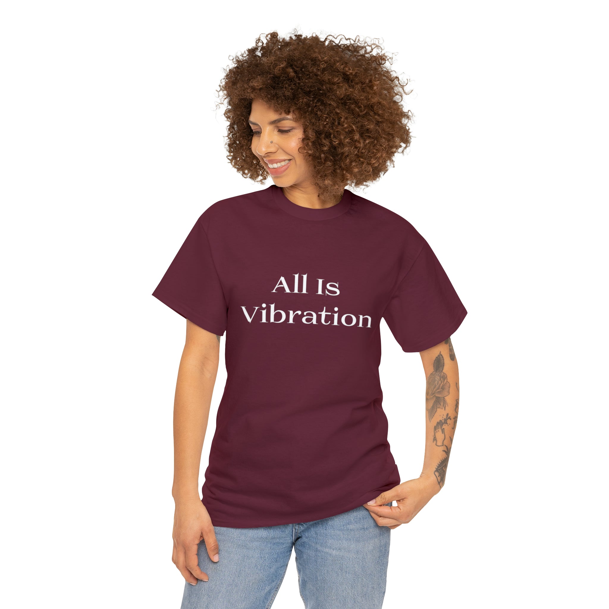 All Is Vibration T Shirt Wht Letter Unisex Heavy Cotton Tee