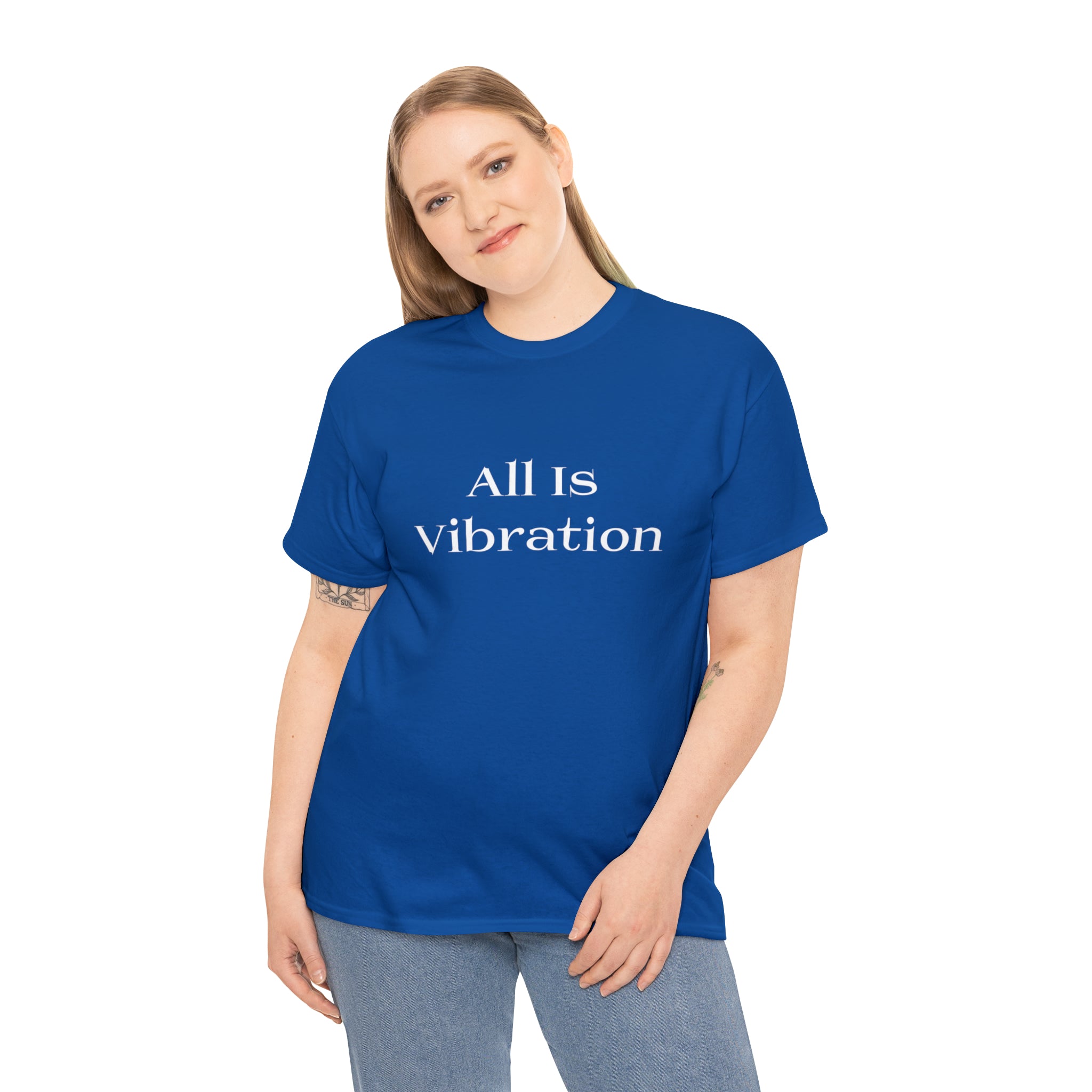 All Is Vibration T Shirt Wht Letter Unisex Heavy Cotton Tee