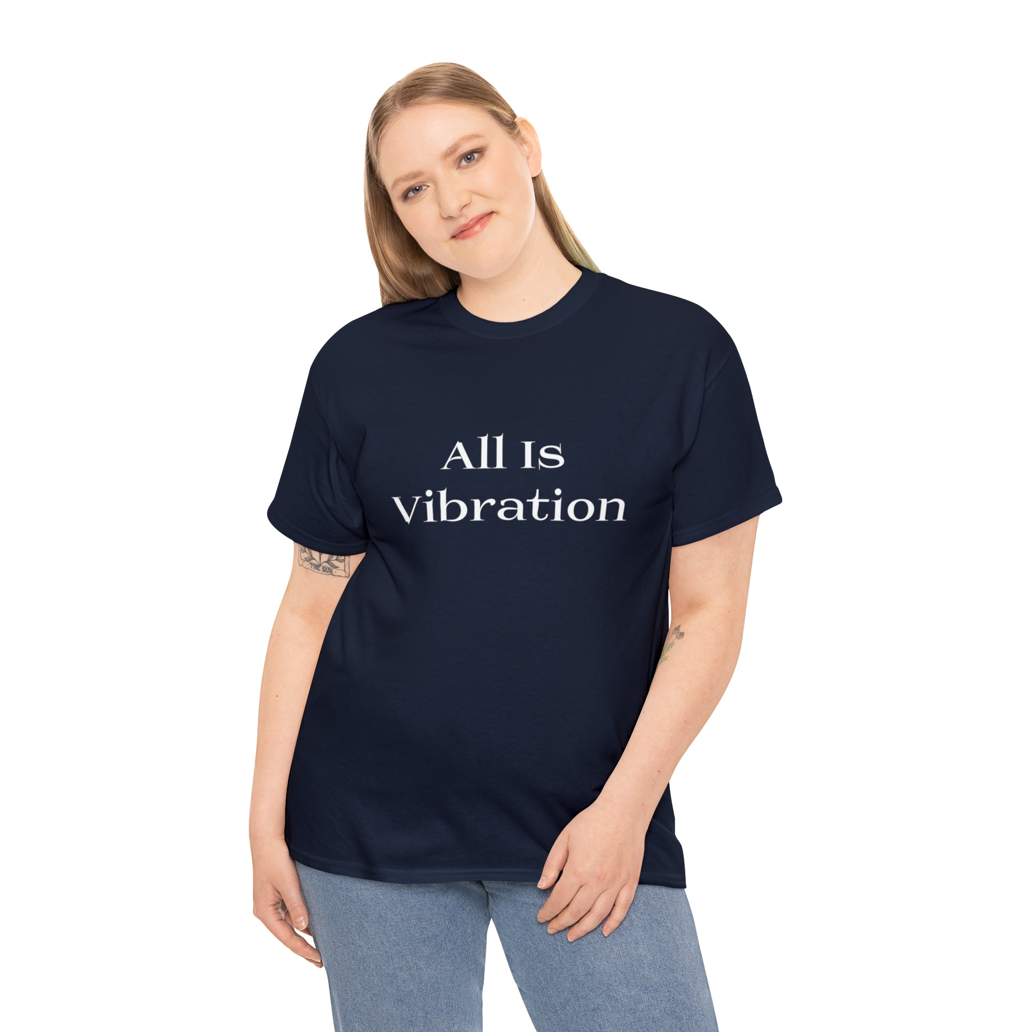 All Is Vibration T Shirt Wht Letter Unisex Heavy Cotton Tee